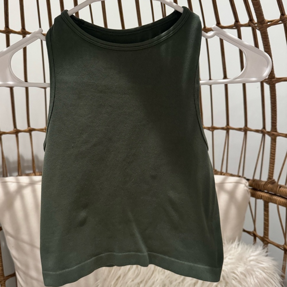Free People Green Cream Sleeveless Crop Tank Top